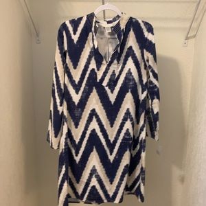 Chelsea Gunn blue white Chevron print long sleeve dress